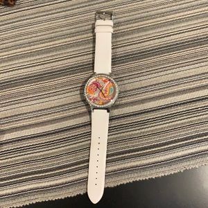 Guess leather band, printed face watch